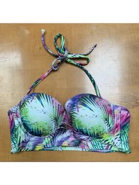 BONGO Palm Leaf Halter Adjustable Straps Bikini Swim Top Juniors Size Medium EUC